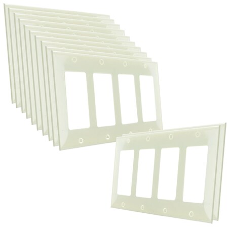 Sunlite Decorator 4-Gang Receptacle Cover Plate Ivory Receptacle/ Switch Dimmer Smart Switch Plastic, 12PK 40917-NS